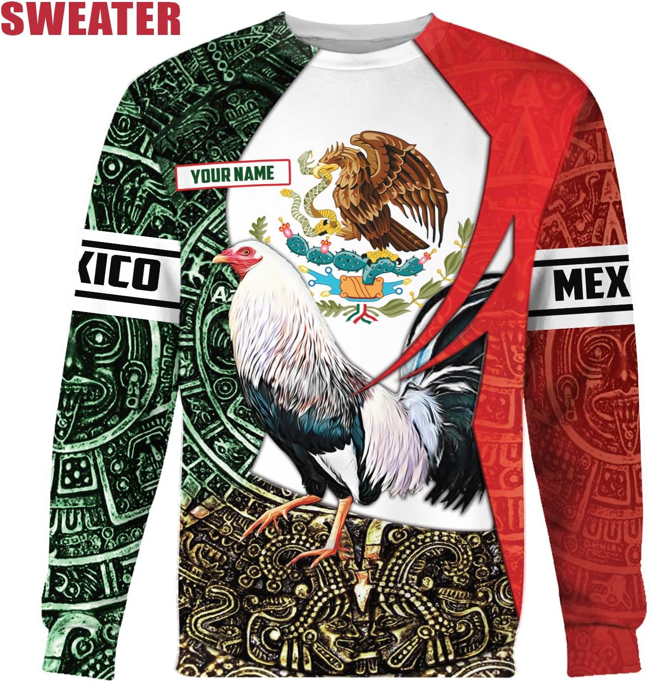 Personalized Name Rooster Mexican Hoodie 3D, Customized Mexican Hoodies for Men, Unisex Mexico Hoodie 3D, Mexico Hoodies for Men, Mexico Flag Gift, T Shirt, Zip Up Hoodie, Sweatshirt HD10