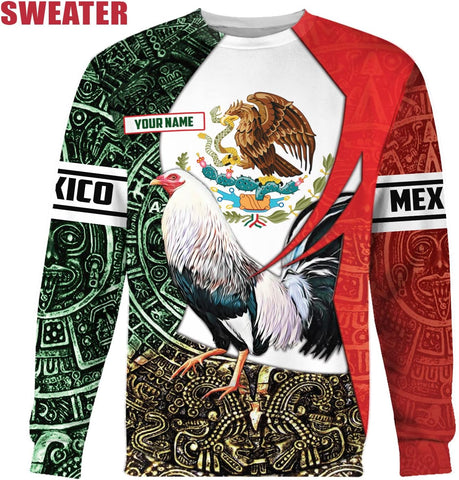 Personalized Name Rooster Mexican Hoodie 3D, Customized Mexican Hoodies for Men, Unisex Mexico Hoodie 3D, Mexico Hoodies for Men, Mexico Flag Gift, T Shirt, Zip Up Hoodie, Sweatshirt HD10