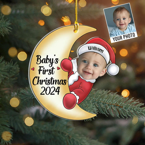 Personalized Baby Picture Ornament, Custom Baby with Dinosaur Christmas Ornament Baby Photo Ornament, Baby Face Christmas Ornaments Gift Baby First Christmas Photo Ornament Baby 1st Ornaments (BB2)