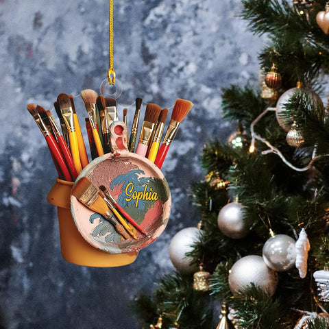 Suseaz Personalized Painter's Art Paint Brush Christmas Ornament, Artist's Painting Palette Christmas Ornament, Painters Palette Paint Brush Ornament for Xmas Tree Party Holiday Home Decor (ON498)