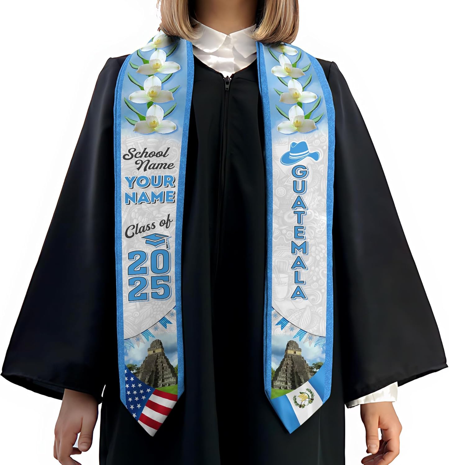 Pretyprints Custom Guatemalan Graduation Sash Custom Guatemalan American Flag Graduation Sash 2025 Guatemala Graduation Stole