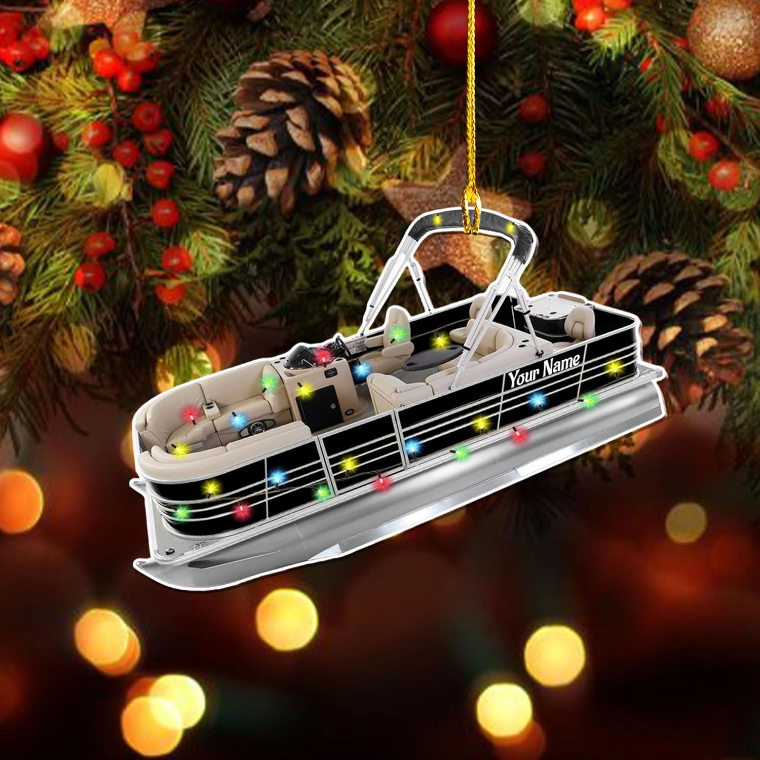 Personalized Pontoon Boat Christmas Ornament, Pontoon Car Ornament, Gift for Bowriders, Wake Boats,Pontoon Lover Gift (Pontoon 25)