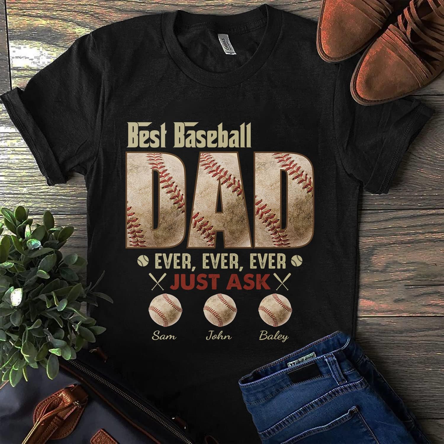 Personalized Baseball Dad Shirt, Custom Dad Baseball T-Shirt, Baseball Dad Gifts, Baseball Lover Gift, Dad's Birthday Present