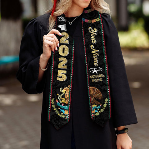 Custom Mexican flag Graduation Stole class of 2025, Mexico Grad Sash, Grad gift