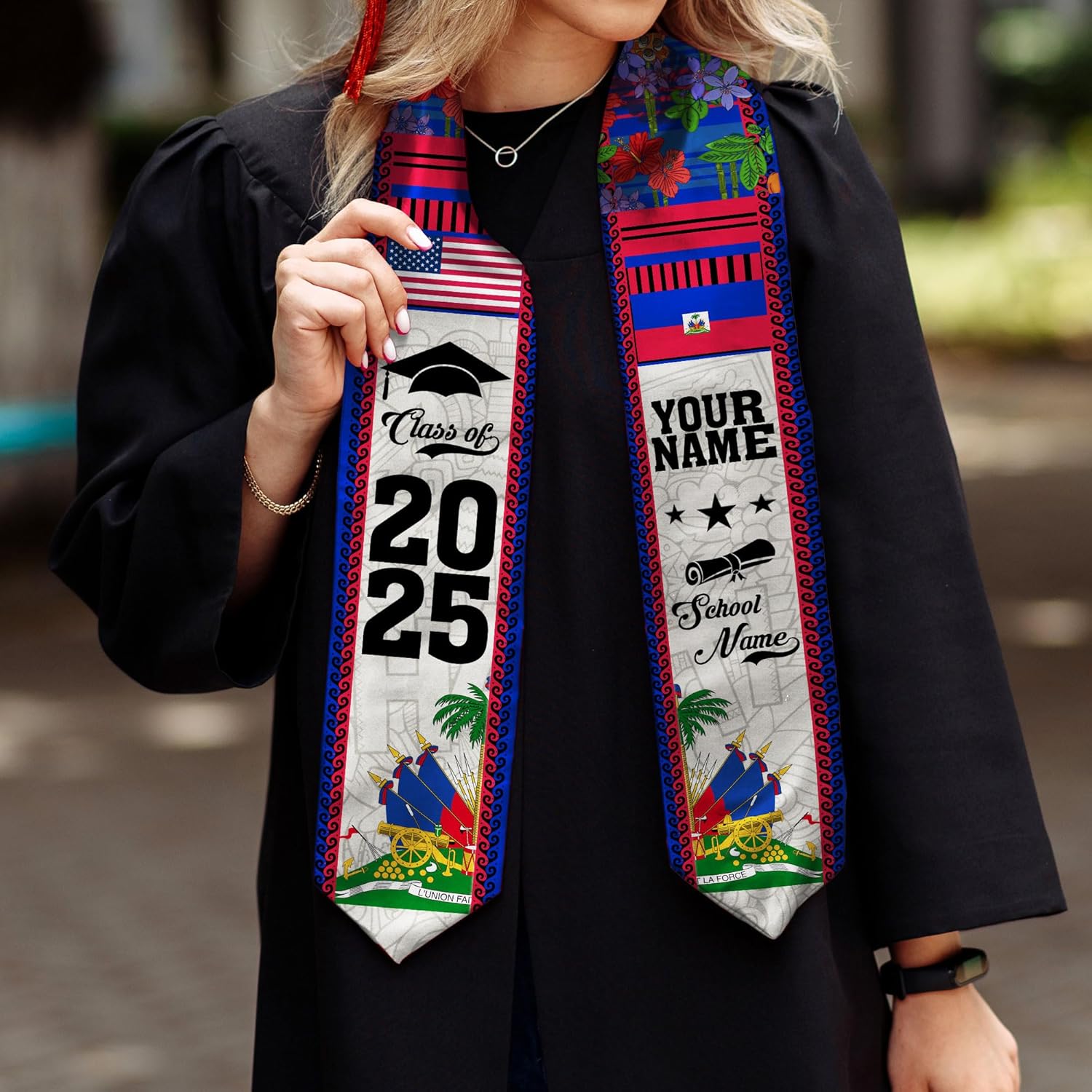 Pretyprints Haitians Graduation Sash, Haiti Graduation Stole Custom, Personalized Haitians American Flag Graduation Sash 2025