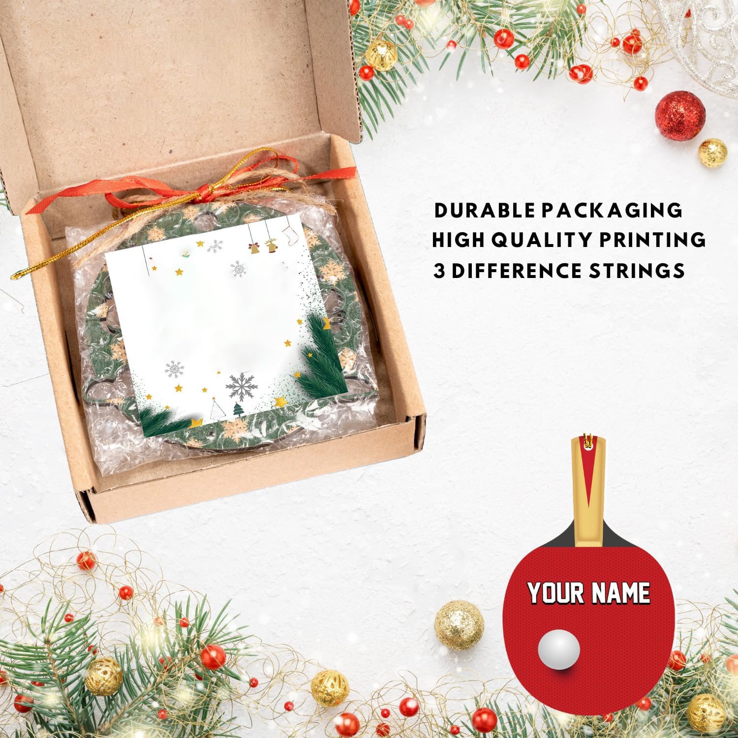 Personalized Table Tennis Ornament Gift Christmas Ornaments, Ping Pong Personalized Christmas Tree Ornament, Gifts for Tennis Lovers, Tennis Player, Tennis Christmas Ornament (Style 3)