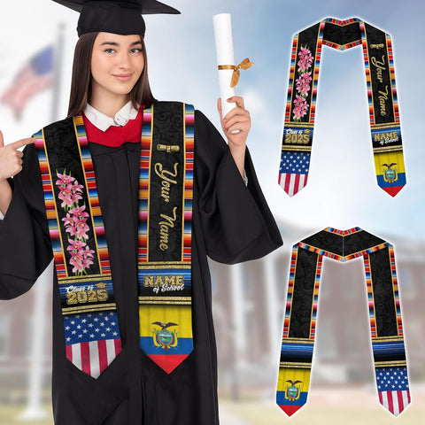 Pretyprints Ecuador Graduation Stole, Ecuadorians American Flag Graduation Sash 2025, Ecuadorians Graduation Sash