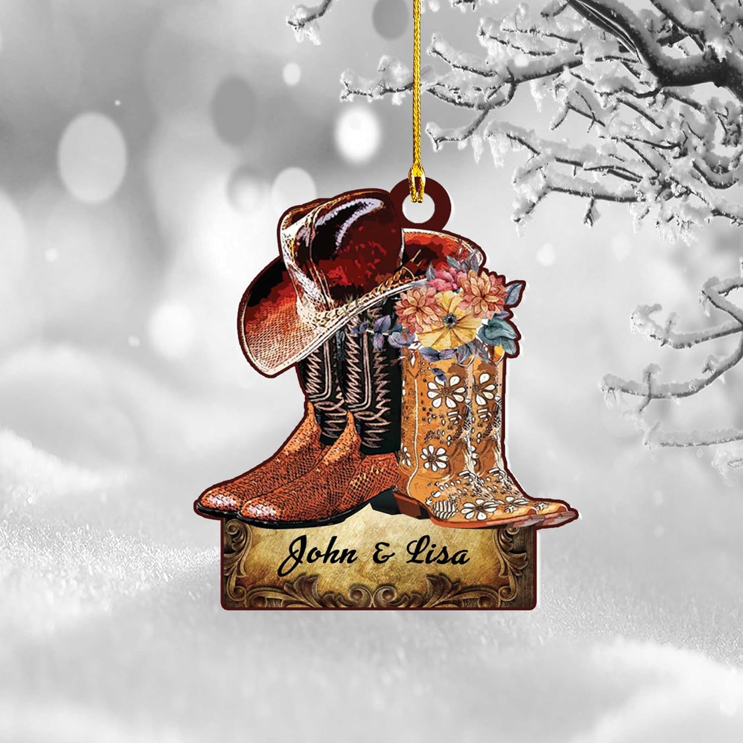 Artparel Personalized Couple Riding Horses Godd Blessed Custom Christmas Ornament, Western Horseshoe Couple Personalized Christmas Ornament,Gift for Couple Cowboy (Cowboy 4)