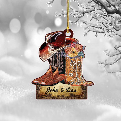 Artparel Personalized Couple Riding Horses Godd Blessed Custom Christmas Ornament, Western Horseshoe Couple Personalized Christmas Ornament,Gift for Couple Cowboy (Cowboy 4)