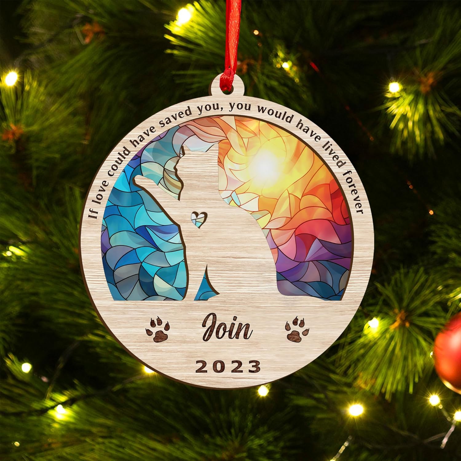 Mostefy Personalized Wooden Dog Cat Paw Ornament Christmas, Custom Dogs Cat Suncatcher Pet Name Ornaments, Customized Memorial Dog Ornament for Christmas Tree (Suncatcher 1)