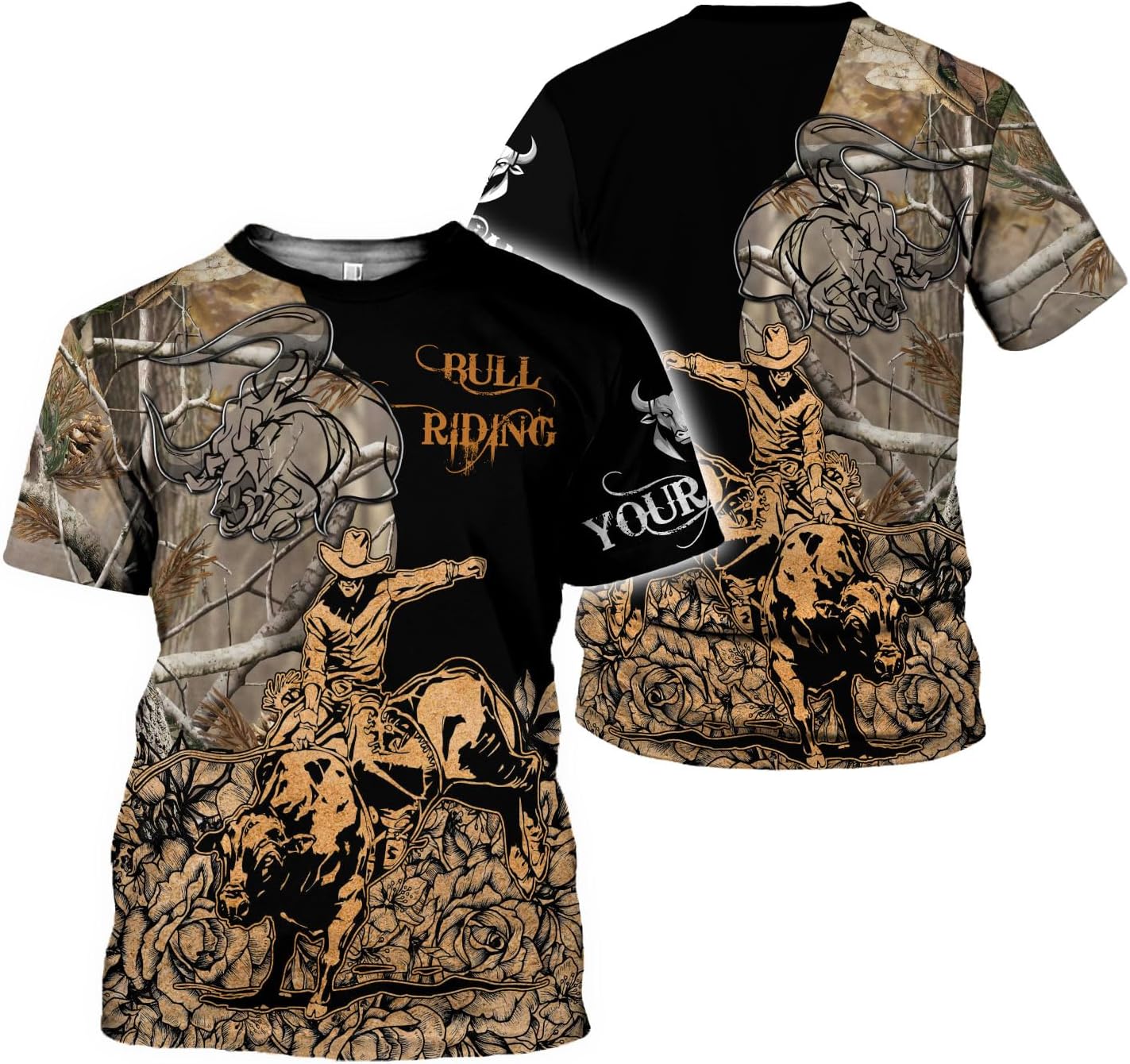 Rivelus Personalized Name Bull Riding Shirt 3D, Rodeo Shirts Bull Biding Shirts for Men and Women, Bull Rider Shirt Gift