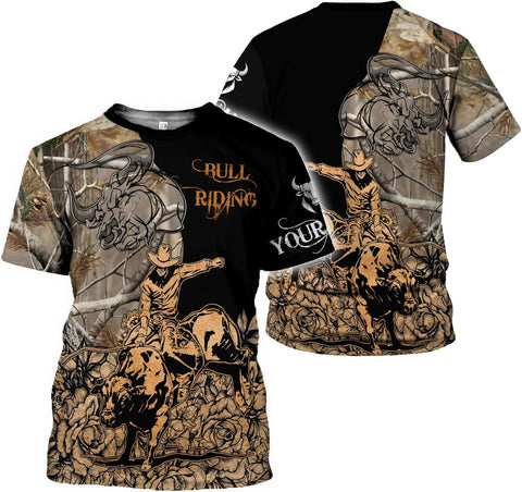 Rivelus Personalized Name Bull Riding Shirt 3D, Rodeo Shirts Bull Biding Shirts for Men and Women, Bull Rider Shirt Gift