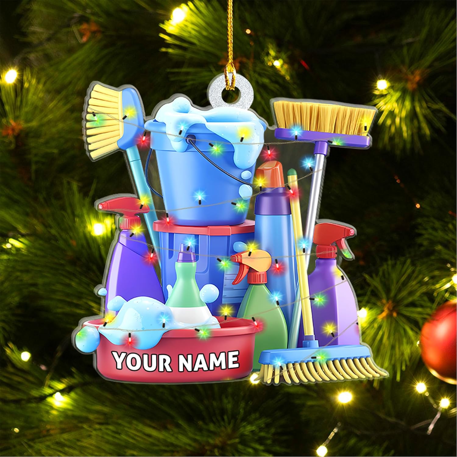 MAPrints Personalized Housekeeping Christmas Ornaments 2024, Cleaning Tool 2D Flat Shape Hanging Tree Ornament, House Cleaning Service Decorations, House Cleaning Service Maid Ornament Gift (HK 7)