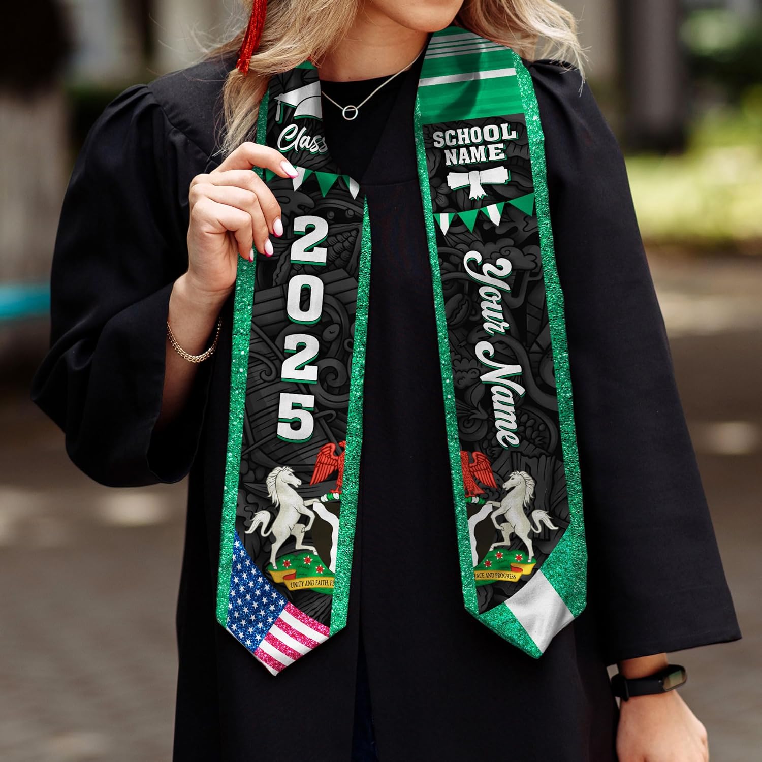 Pretyprints Custom Nigerian Graduation Sash Nigeria Graduation Stole Personalized Nigerian American Flag Graduation Sash 2025