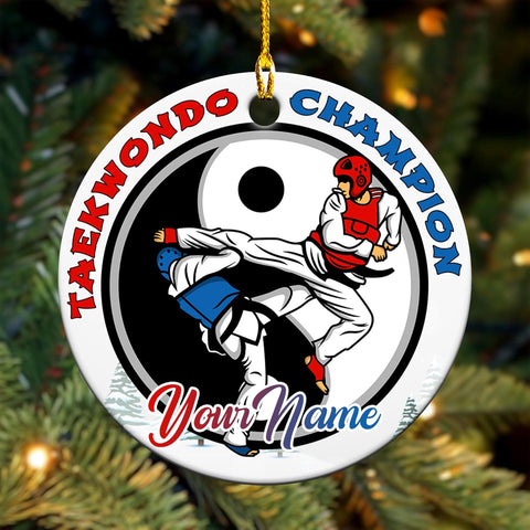 MAPrints Personalized Taekwondo Ceramic Ornament, 2024 Christmas Ornament Gifts, Custom Taekwondo Ornament Christmas Tree Decor, Karate Taekwondo Black Belt Ornament, Martial Arts Gift (TWD 1)