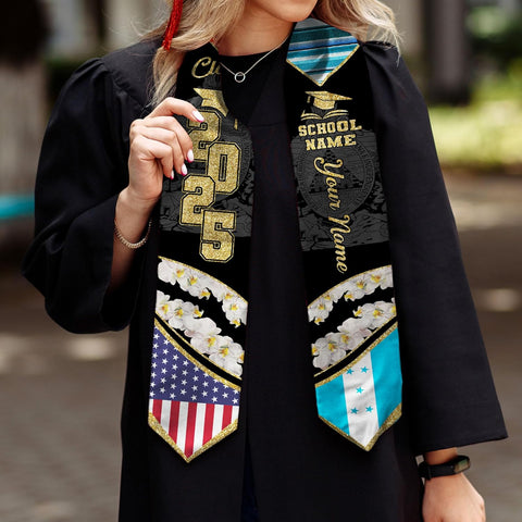 Pretyprints Honduran Graduation Sash, Custom Honduran American Flag Graduation Sash 2025, Honduras Graduation Stole