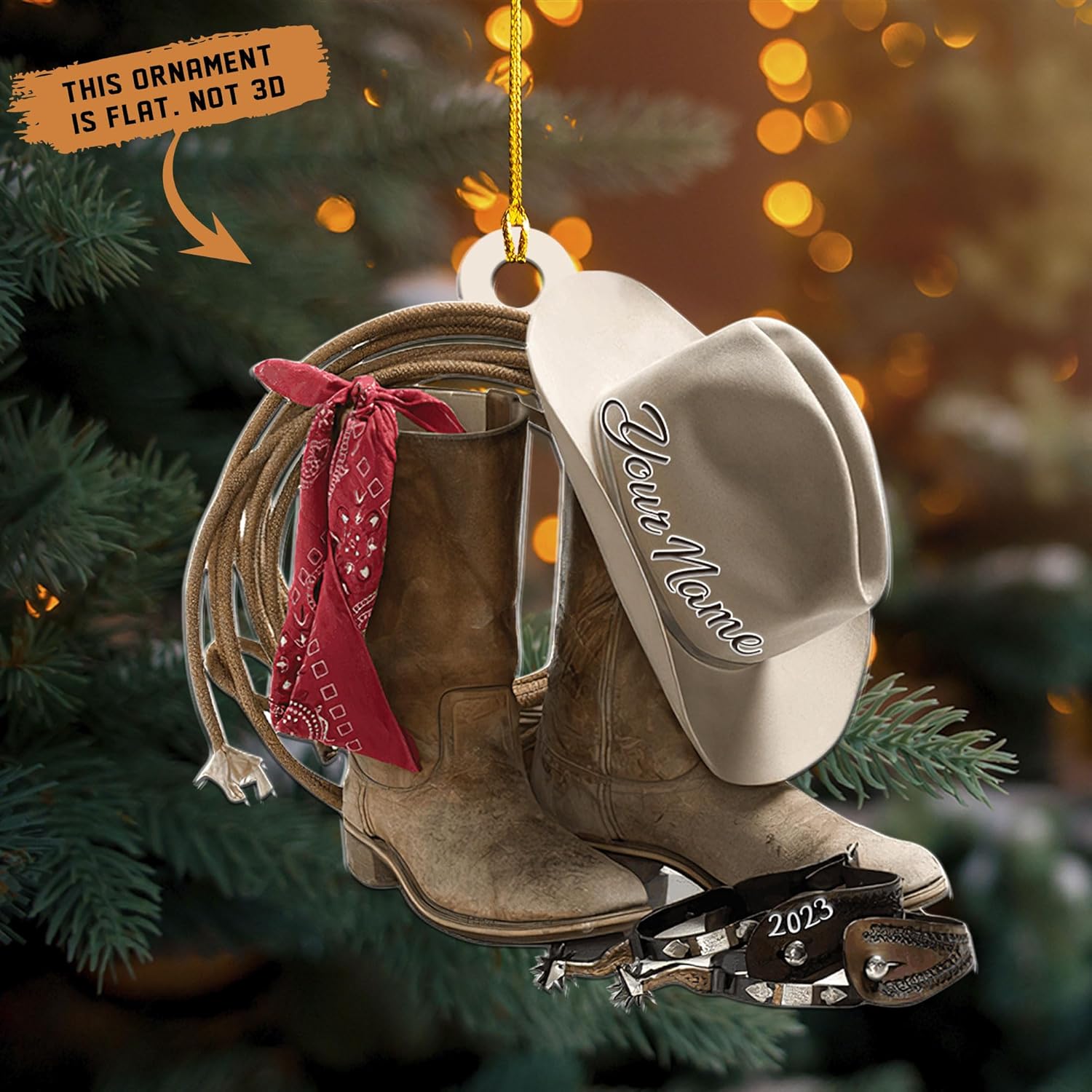 Royalbro Personalized Cowboy Christmas Ornaments, Cowboy Boots and Hat Ornament for Cowboy, Saddle Ornament, Cowboy Cowgirl Horseback Riding Ornament Tree Hanging Ornament (CB 10)