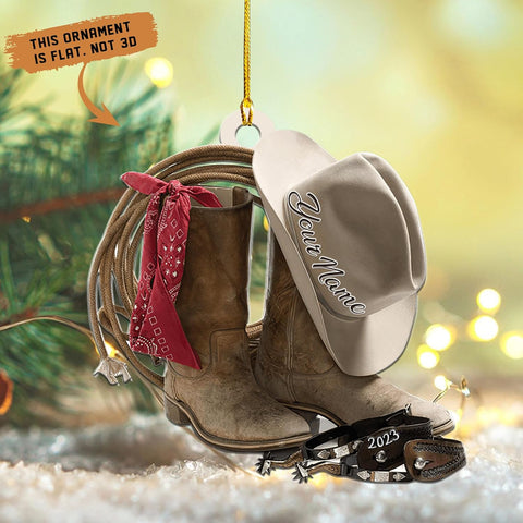Royalbro Personalized Cowboy Christmas Ornaments, Cowboy Boots and Hat Ornament for Cowboy, Saddle Ornament, Cowboy Cowgirl Horseback Riding Ornament Tree Hanging Ornament (CB 10)