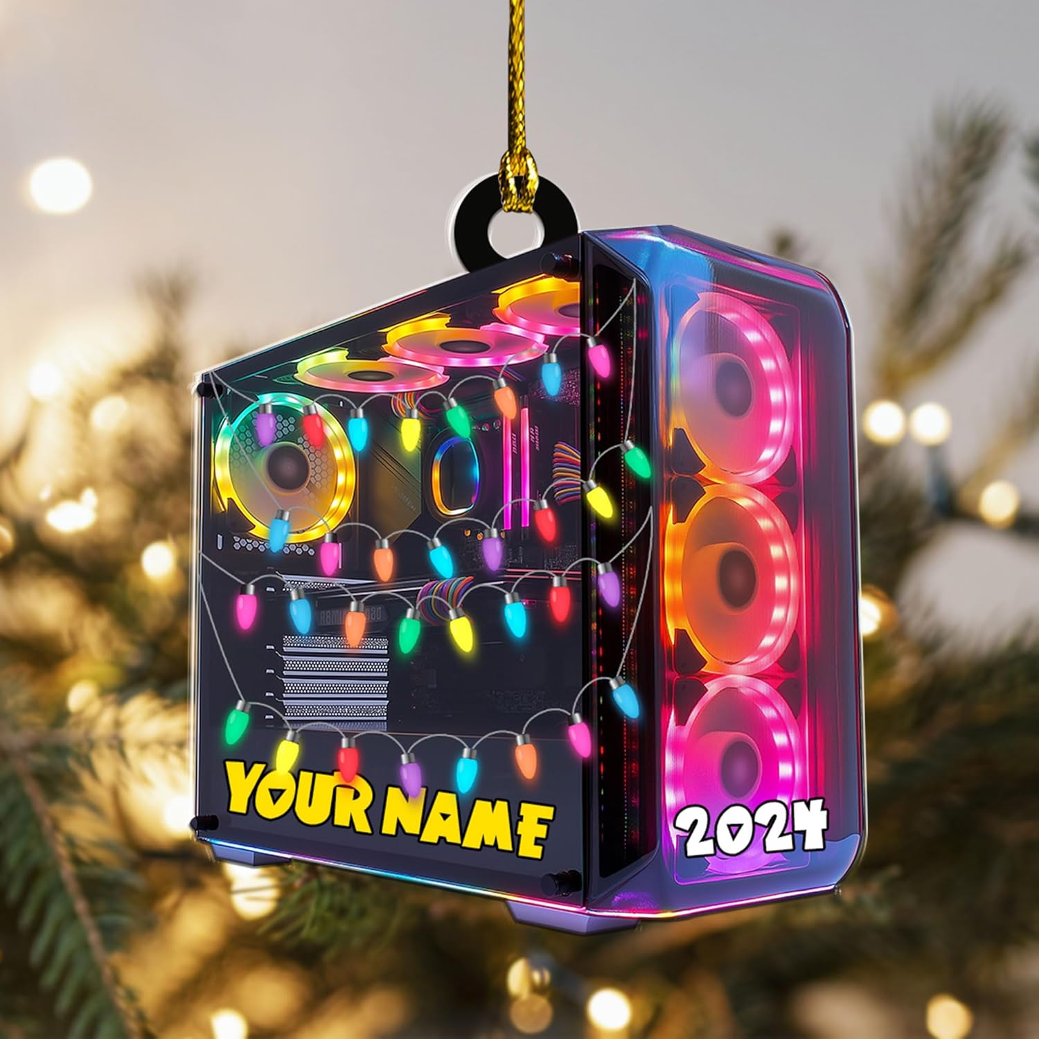 Podagree Personalized Name PC Computer Ornament Christmas, Shape Flat Christmas Ornament for Gamer, Gaming Gamer Christmas Ornament Gift for Boys, PC Game Player Decoration with Custom Name (CP7)