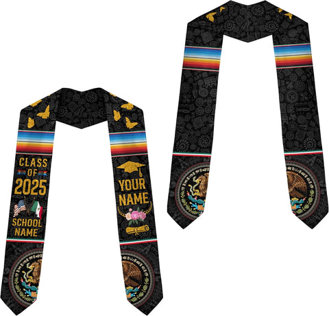 Custom Mexican Graduation Sash, Mexico Graduation Stole Customize Photo, Mexican American Flag Graduation Sash 2025