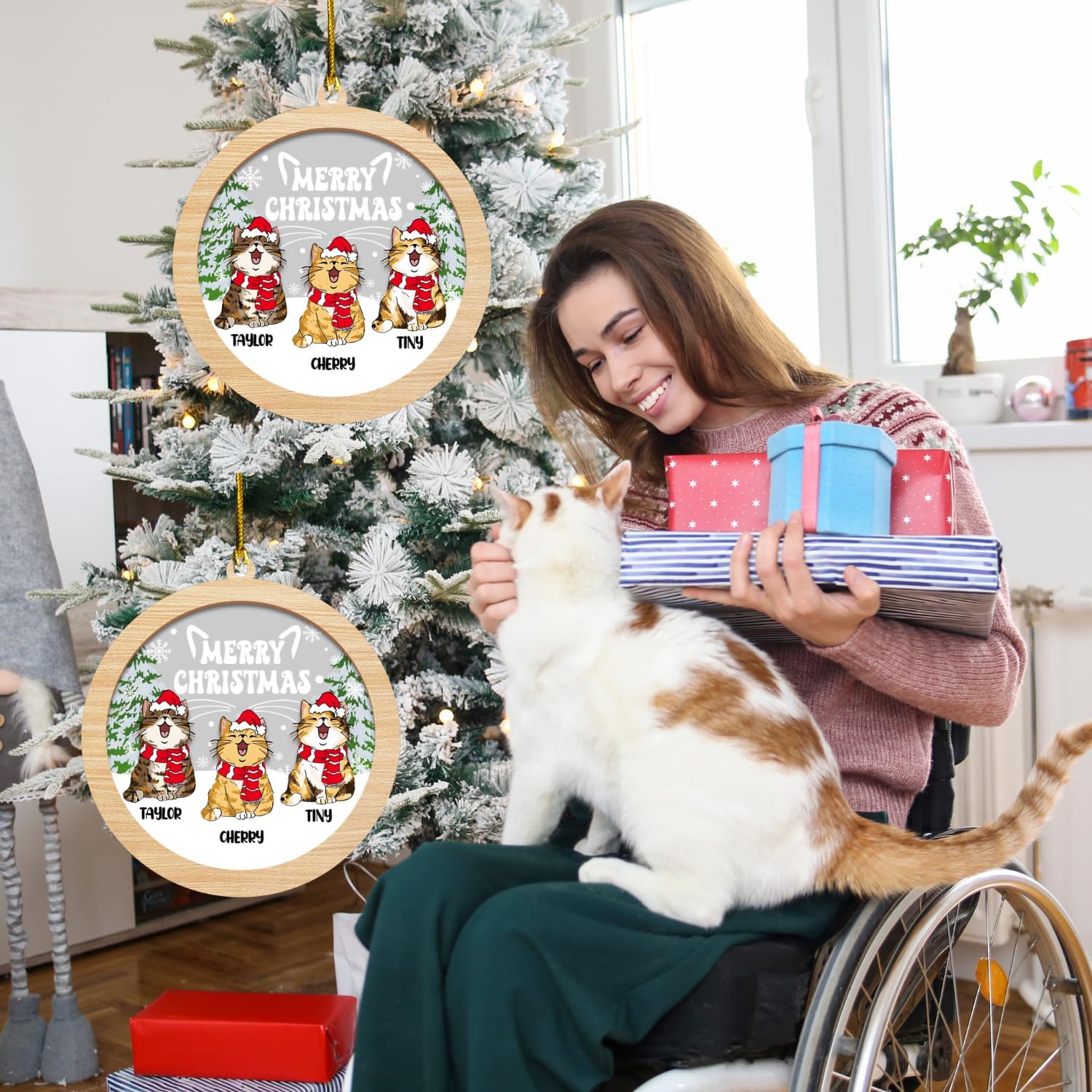 MAPrints Personalized Cat Ornaments for Christmas Tree, Custom Cat Christmas Ornament 2024, Gifts for Christmas Cat Lovers Cat Memorial Ornament, Cat Hanging Ornament Cat On The Moon (CAT 1)