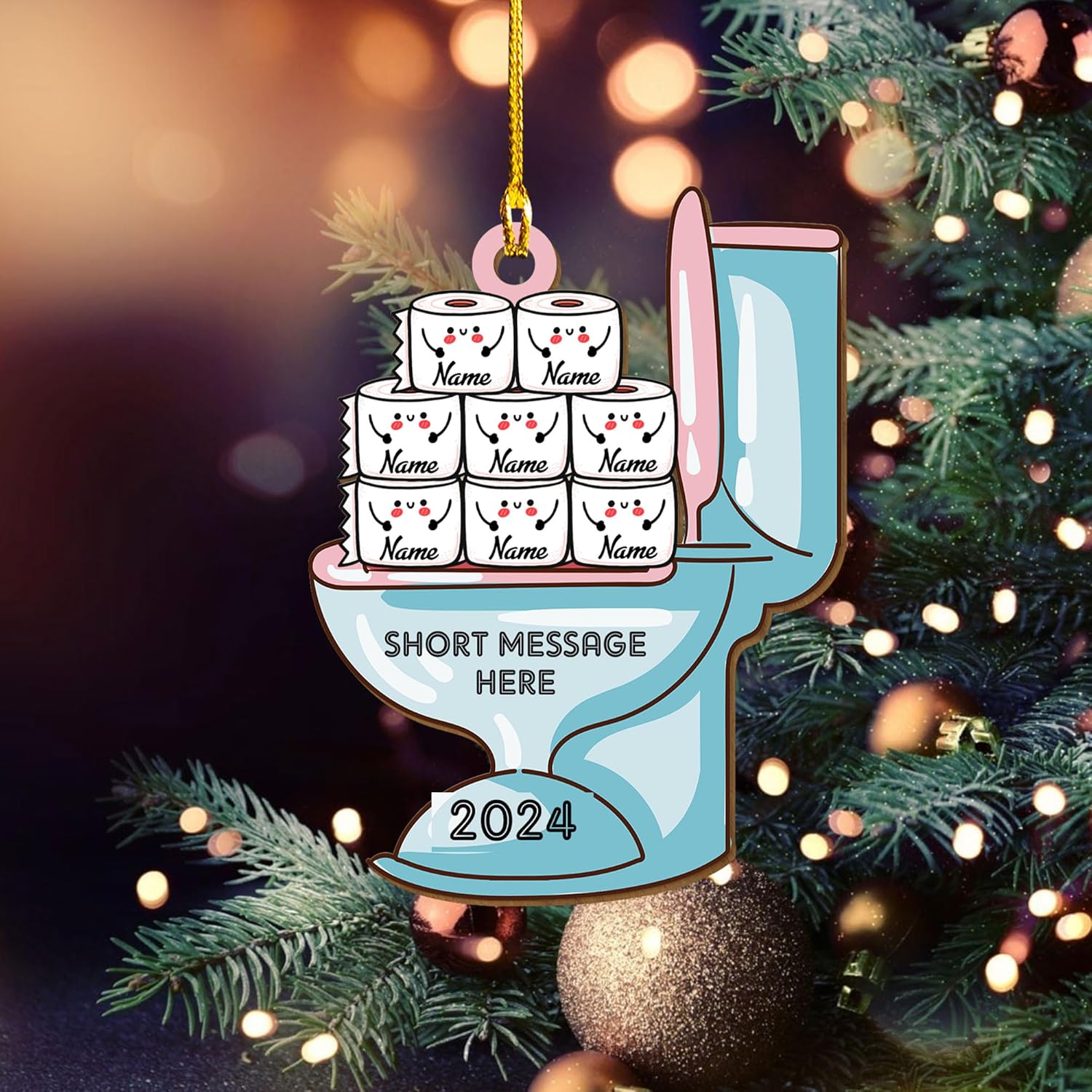 Personalized Toilet Paper Ornament, 2024 Christmas Ornament Toilet Paper, Funny Toilet Paper Roll Ornament, Hanging Glass Toilet Ornaments for Christmas Tree, Gifts for Christmas (Style 8)