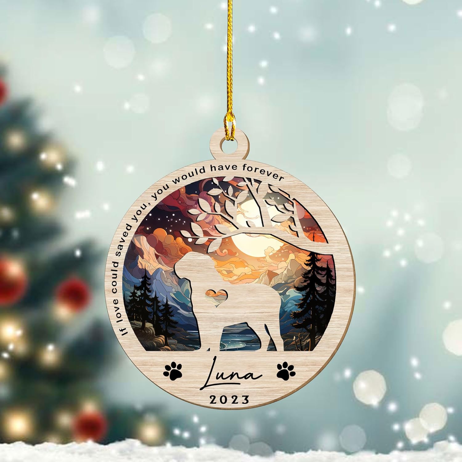 Mostprints Personalized Wooden Dog Cat Paw Ornament Christmas, Custom Dogs Cat Suncatcher Pet Name Ornaments, Customized Memorial Dog Ornament for Christmas Tree (Suncatcher 9)