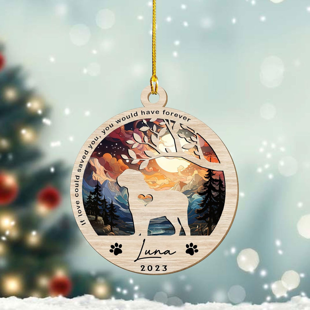 Mostprints Personalized Wooden Dog Cat Paw Ornament Christmas, Custom Dogs Cat Suncatcher Pet Name Ornaments, Customized Memorial Dog Ornament for Christmas Tree (Suncatcher 9)