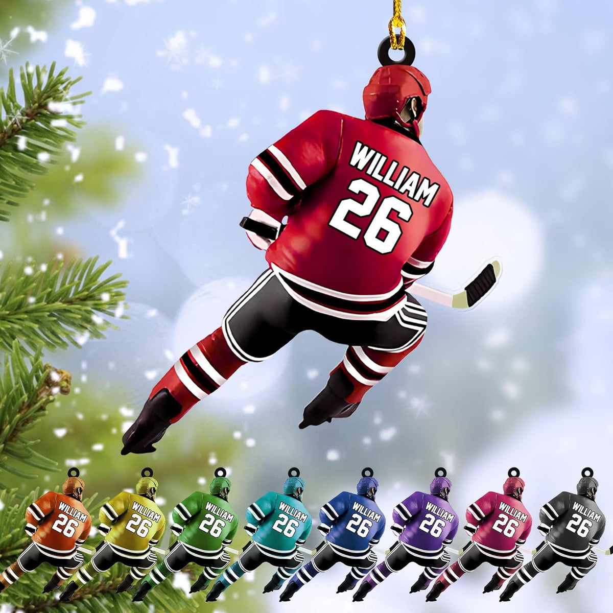 HomeDesign Personalized Hockey Christmas Ornament, Hockey Skates Helmet and Stick, Hockey Player Ornament, Hockey Ornaments, Gift for Hockey Lovers Hockey Ornament Christmas Decor (H2)