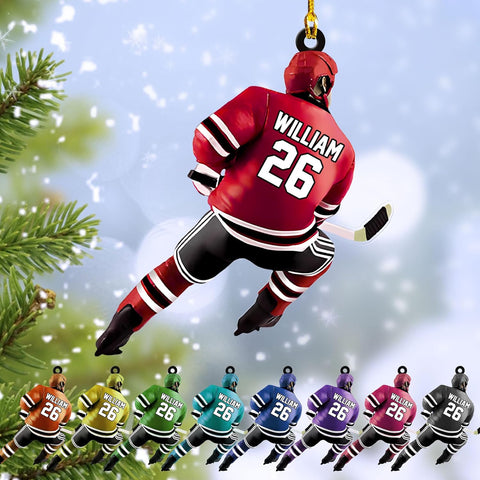 HomeDesign Personalized Hockey Christmas Ornament, Hockey Skates Helmet and Stick, Hockey Player Ornament, Hockey Ornaments, Gift for Hockey Lovers Hockey Ornament Christmas Decor (H2)