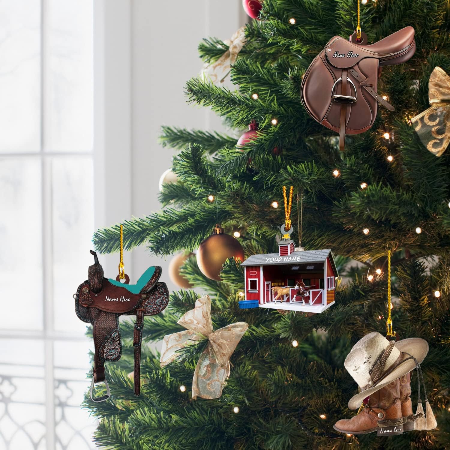 Suseaz Personalized Cowboy Boots and Hat Christmas Ornament for Cowboy, Cowboy Cowgirl Horseback Riding Ornament, Horse Racing Ornament (Cowboy Boots)