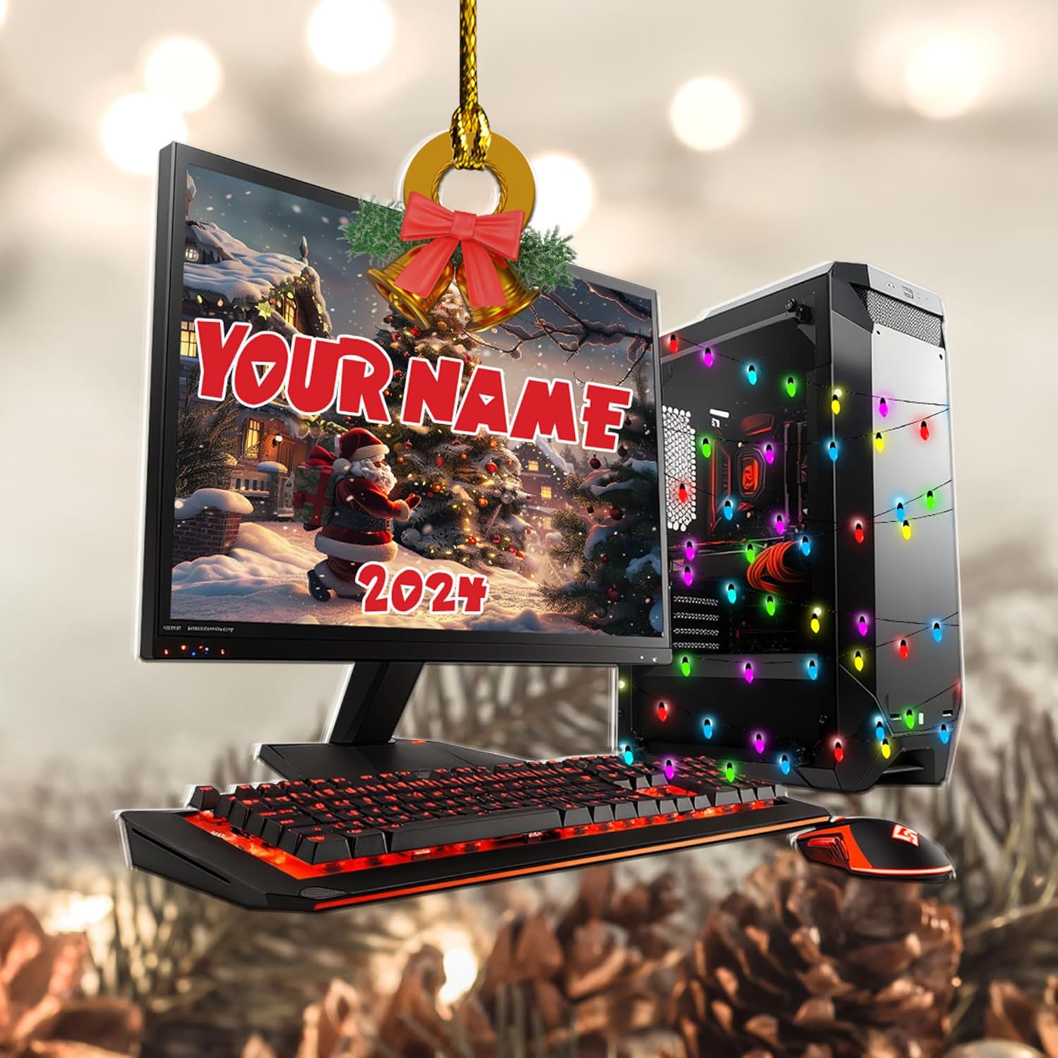 Podagree Personalized Name PC Computer Ornament Christmas, Shape Flat Christmas Ornament for Gamer, Gaming Gamer Christmas Ornament Gift for Boys, PC Game Player Decoration with Custom Name (CP5)