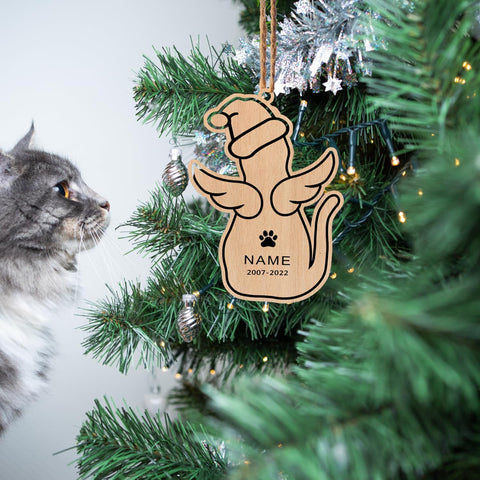 MAPrints Personalized Cat Ornaments For Christmas Tree, Custom Cat Christmas Printed Wood Ornament 2024, Gift For Christmas Cat Lover Cat Memorial Ornament Cat Hanging Ornament Cat On The Moon (CAT 3)