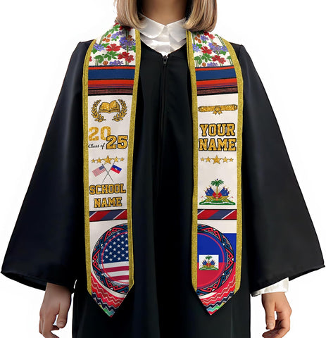 Pretyprints Haitians Graduation Sash, Haiti Graduation Stole Custom, Personalized Haitians American Flag Graduation Sash 2025
