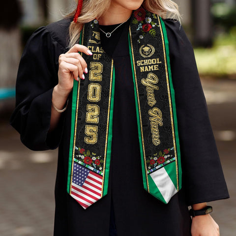 Pretyprints Custom Nigerian Graduation Sash, Nigeria Graduation Stole Customize, Nigerian American Flag Graduation Sash 2025
