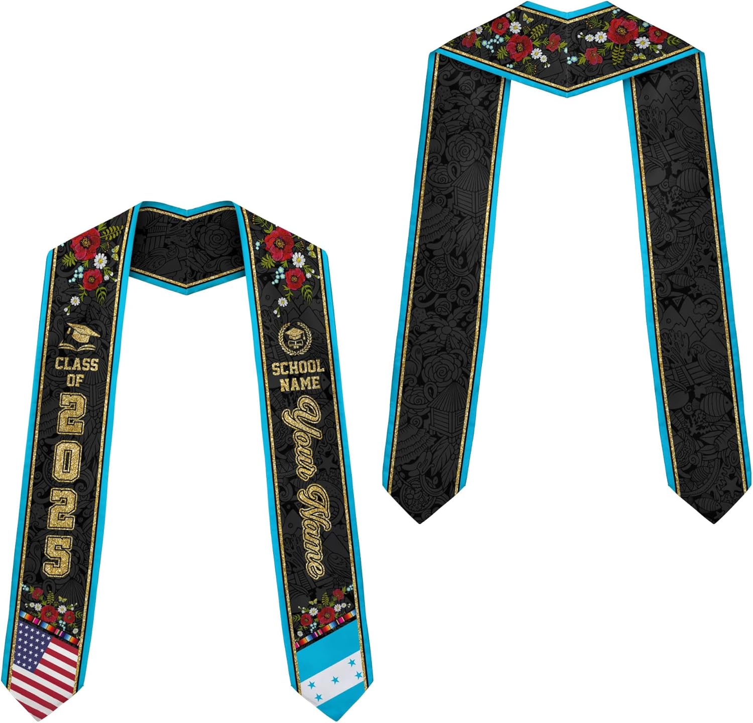 Pretyprints Honduran Graduation Sash, Custom Honduran American Flag Graduation Sash 2025, Honduras Graduation Stole