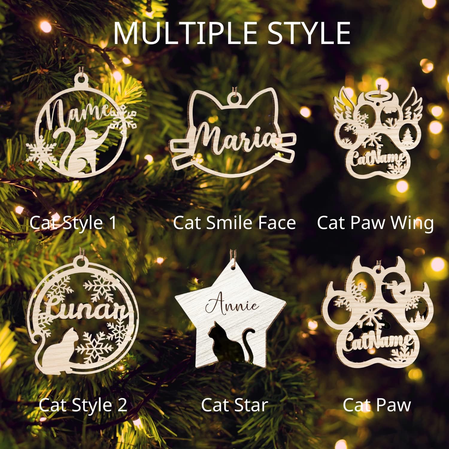 Mostprints Personalized Wooden Dog Cat Paw Ornament Christmas, 2023 Custom Dogs Cat Pet Name Ornaments, Customized Memorial Dog Ornament for Christmas Tree, Decoration Gift Ornament Décor (Cat 2)