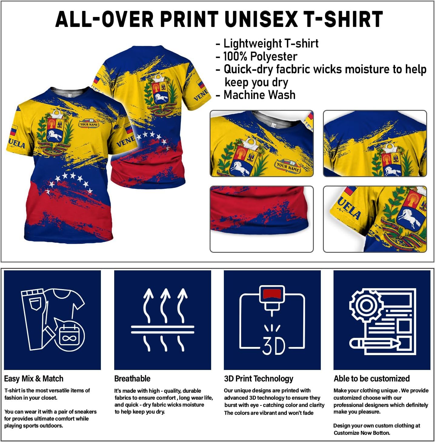 Royal Fight Personalized Coat of Arms Shirt with Venezuela Flag - Pride Shirts for Men & Women