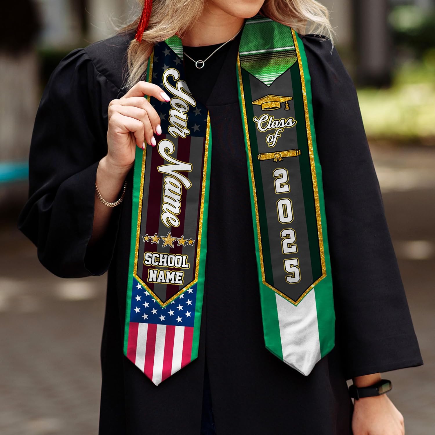 Pretyprints Custom Nigerian Graduation Sash Nigeria Graduation Stole Personalized Nigerian American Flag Graduation Sash 2025