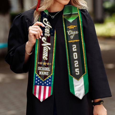 Pretyprints Custom Nigerian Graduation Sash Nigeria Graduation Stole Personalized Nigerian American Flag Graduation Sash 2025