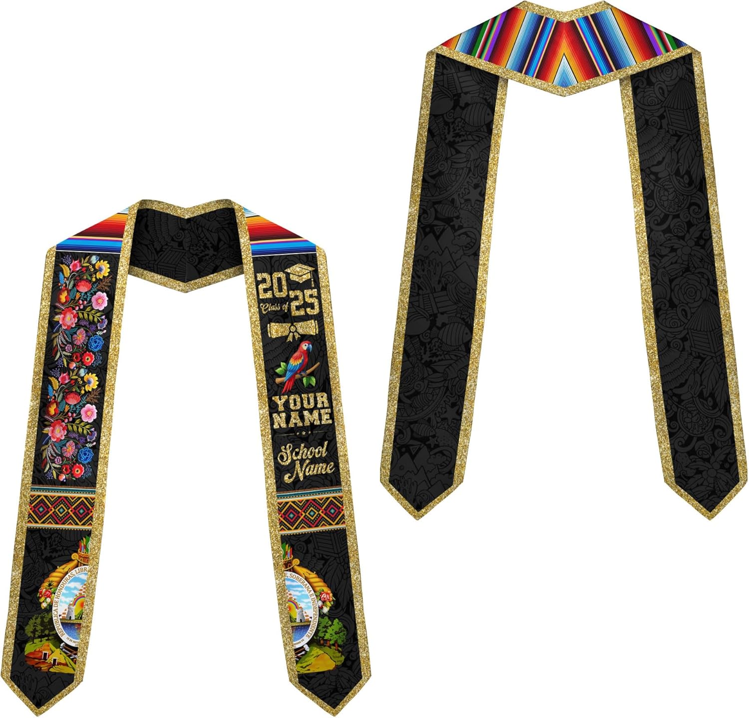 Pretyprints Honduran Graduation Sash, Custom Honduran American Flag Graduation Sash 2025, Honduras Graduation Stole