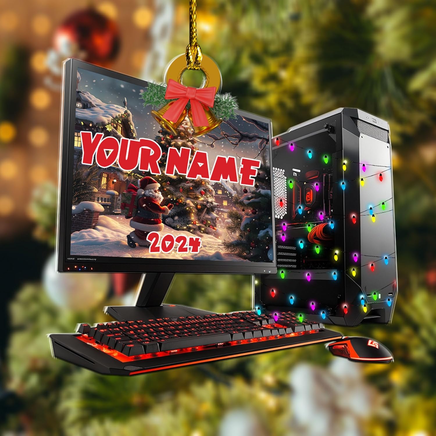 Podagree Personalized Name PC Computer Ornament Christmas, Shape Flat Christmas Ornament for Gamer, Gaming Gamer Christmas Ornament Gift for Boys, PC Game Player Decoration with Custom Name (CP5)