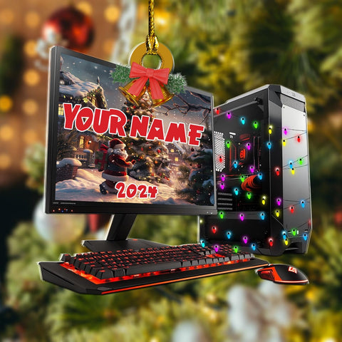 Podagree Personalized Name PC Computer Ornament Christmas, Shape Flat Christmas Ornament for Gamer, Gaming Gamer Christmas Ornament Gift for Boys, PC Game Player Decoration with Custom Name (CP5)