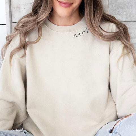 Personalized Embroidered Nurse Crewneck Sweatshirts for Women, Emergency Nurse Registered Nurse Sweatshirt (Cotton, SS71), Small-5X-Large
