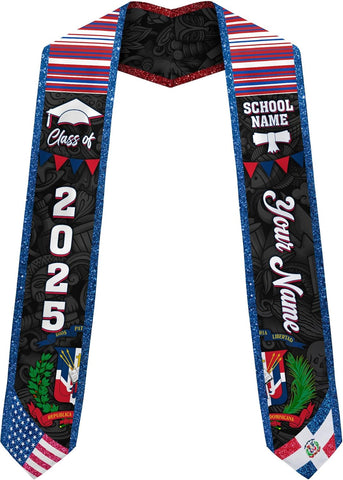 Pretyprints Custom Dominican Sash Graduation, Dominicans Flag Graduation Sash 2025, Dominican Republic Graduation Stole