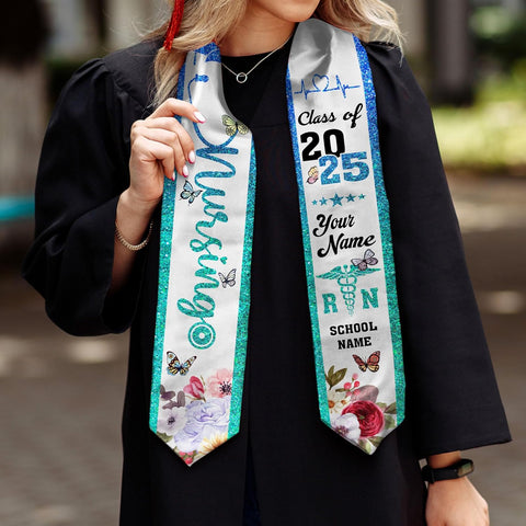 Pretyprints Custom Nurse Sash Graduation, RN Graduation Stole Gifts for Friends Nursing Student Senior Class Of 2025
