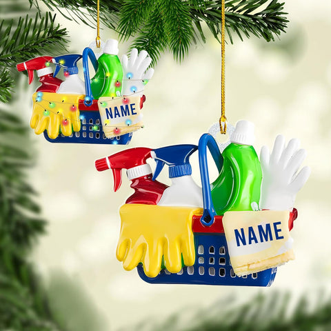 MAPrints Personalized Housekeeping Christmas Ornaments 2024, Cleaning Tool 2D Flat Shape Hanging Tree Ornament, House Cleaning Service Decorations, House Cleaning Service Maid Ornament Gift (HK 1)