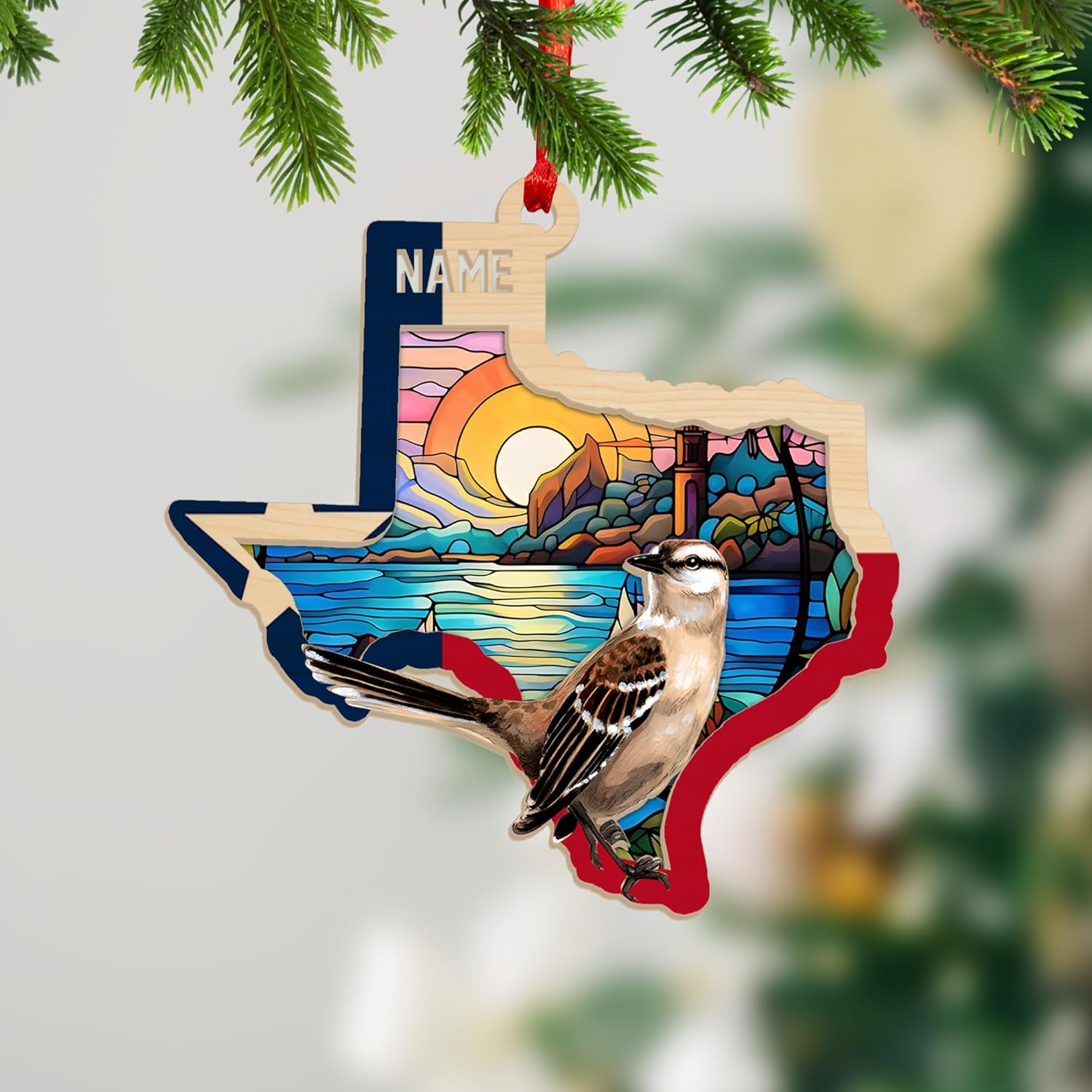 MAPrints Personalized Texas Suncatcher Wood Ornaments, Texas Christmas Keepsake Holiday, America State Ornament, Texas State Christmas Ornament, Texas Map Ornament, Christmas Tree Decorations (TX 2)