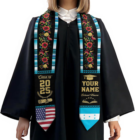 Pretyprints Honduran Graduation Sash, Custom Honduran American Flag Graduation Sash 2025, Honduras Graduation Stole