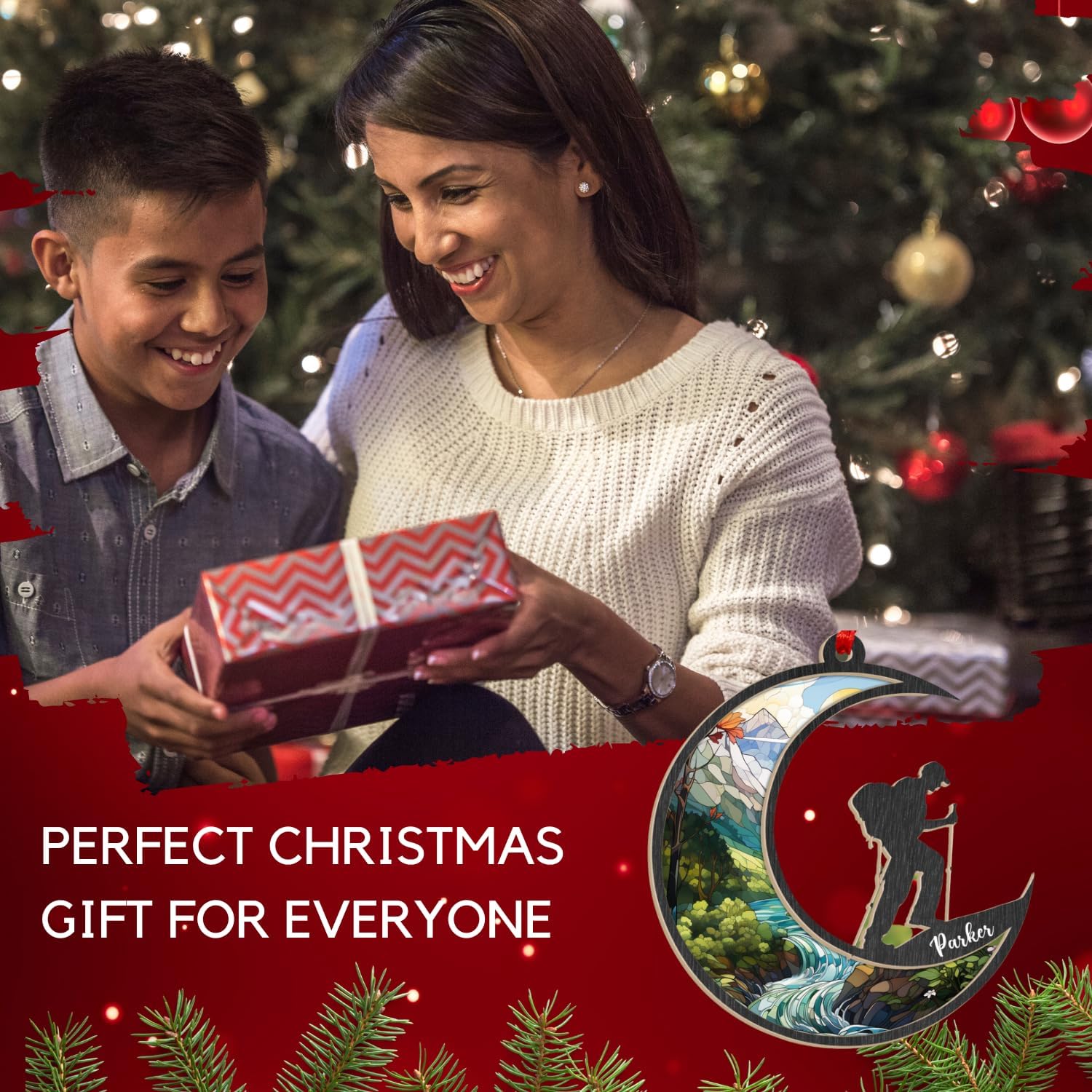 Suseaz Personalized Hiking Ornaments for Christmas Tree, Hiking Ornament Gift for Hiker Women and Men, Mountain Hiking Ornament Gift for Hiking Lover, Mountain Climber, Through Hiker Ornament (ON127)